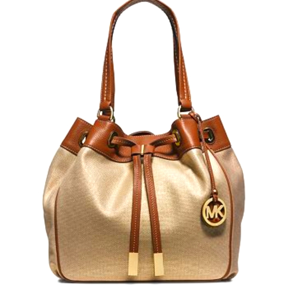 Michael Kors Metallic Marina Drawstring Canvas Handbag